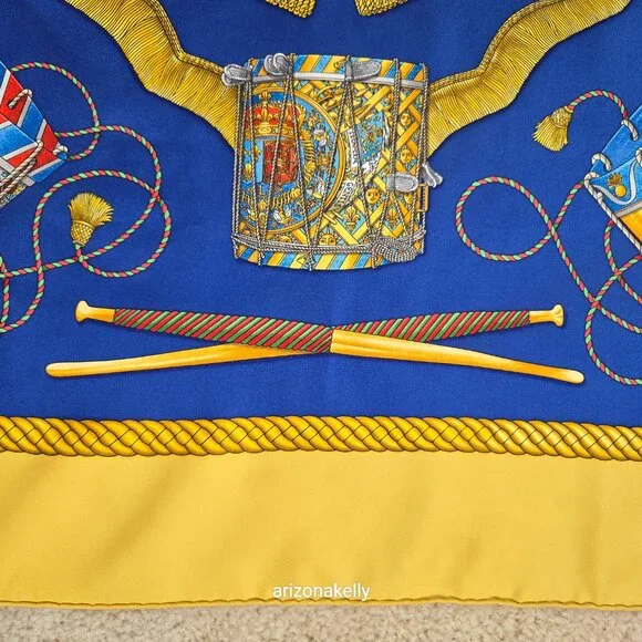 Hermès 'Les Tambours' Silk Scarf Gold Yellow - Picture 8 of 15